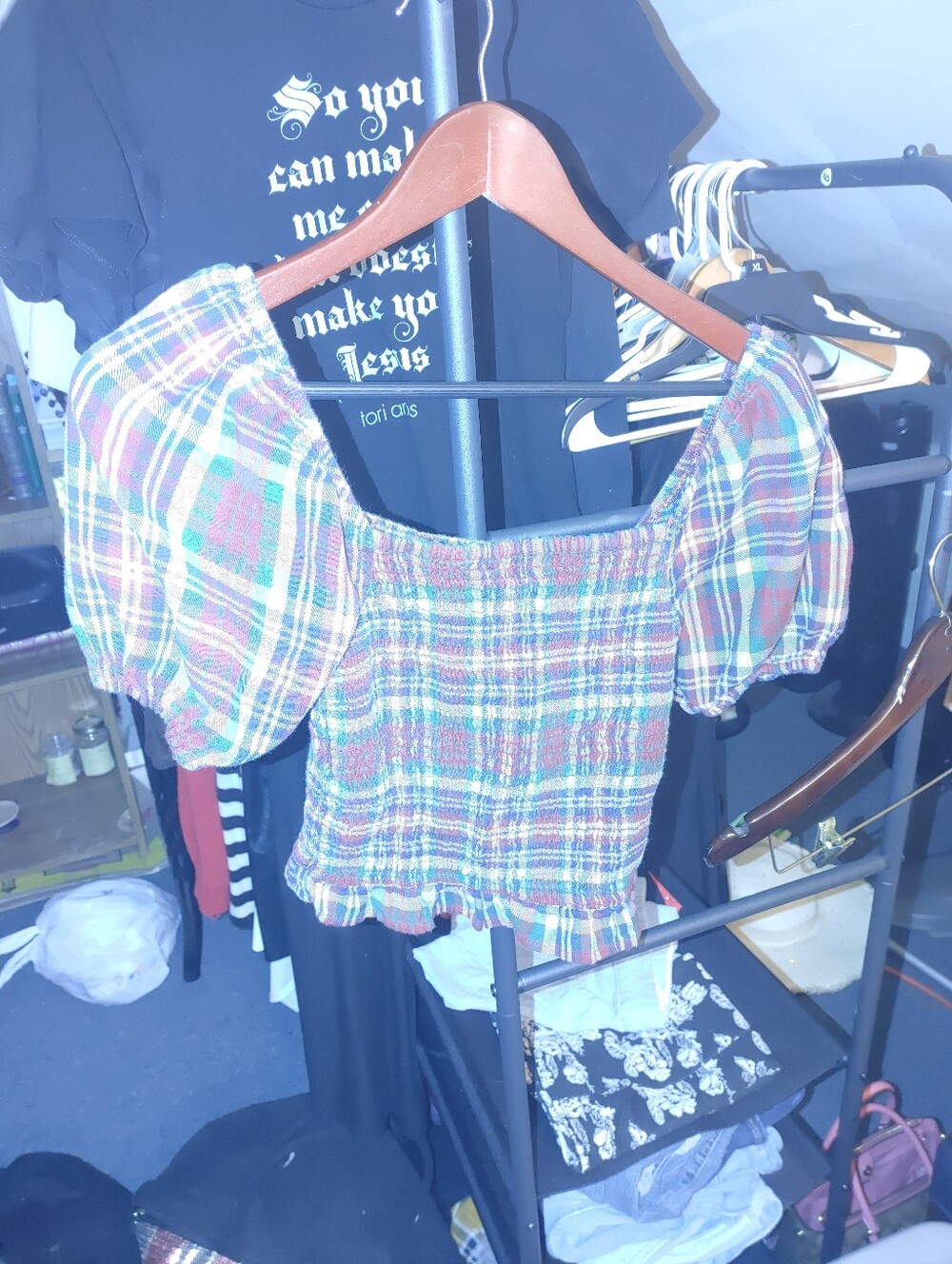 Plaid Puffed Crop Top - Picture 4 of 5
